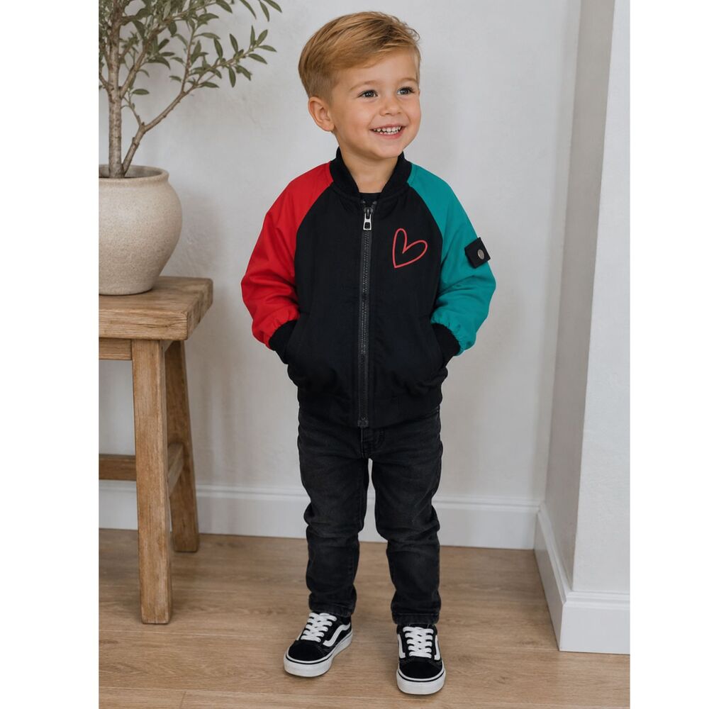 Youth Color Block Bomber Jacket With Chinese Writing at Back